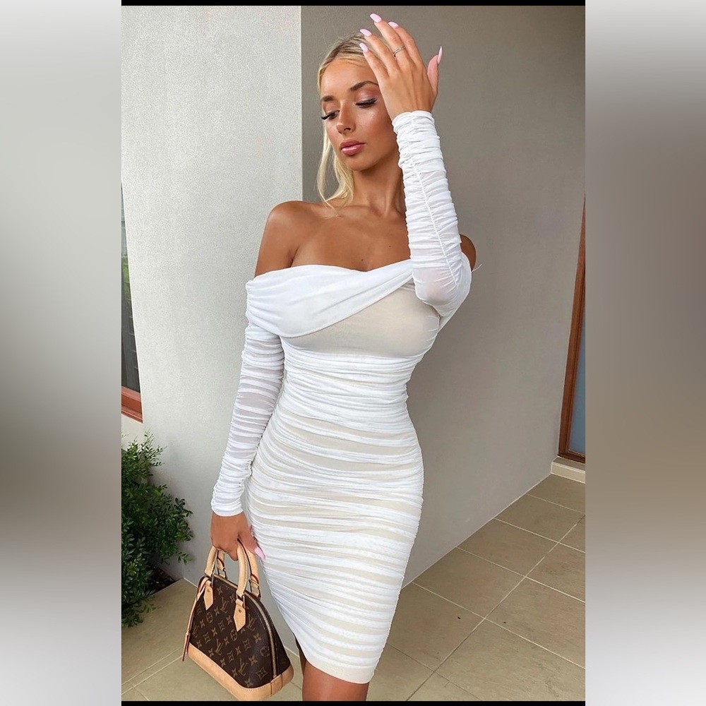 White midis ruched never worn